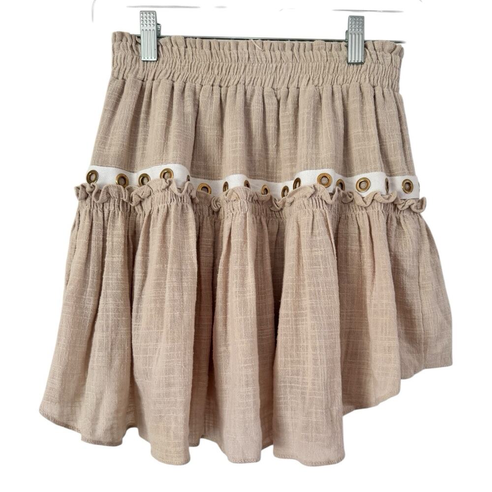 MISA Los Angeles Beige Smocked Pull On Mini Skirt Size XS - Picture 2 of 7